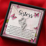 Sisters No Matter Where Life Takes Us We Will Always Be Connected by Heart Double Hearts Necklace