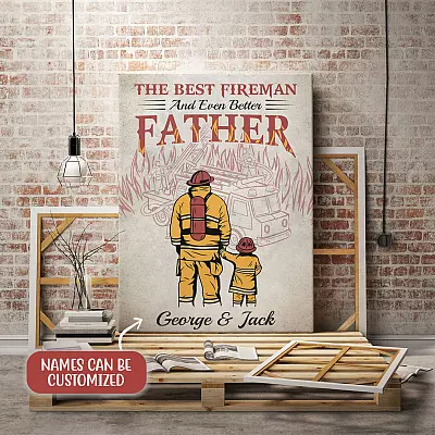 Alternative view of Personalized The Best Fireman And Even Better Father Firefighter Dad Wrapped Framed Canvas Prints - Unframed Poster