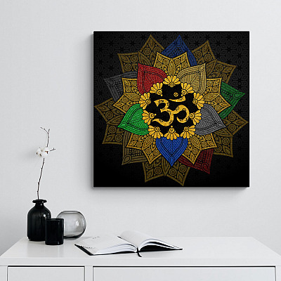 Om Symbol Elements of Nature Gallery Wrapped Framed Canvas Prints - Unframed Poster - Home Decor Wall Art