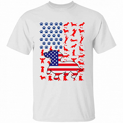 Dachshund American Flag, White, Unisex T-Shirt