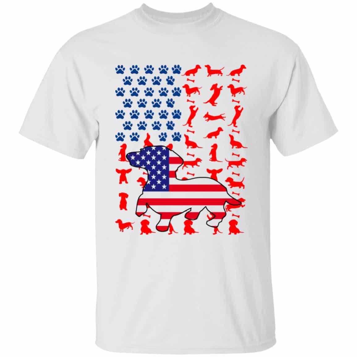 Dachshund American Flag, White, Unisex T-Shirt