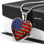 American Flag Leopard Pattern 4th of July Heart Pendant Necklace
