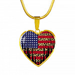 American Flag Leopard Pattern 4th of July Heart Pendant Necklace