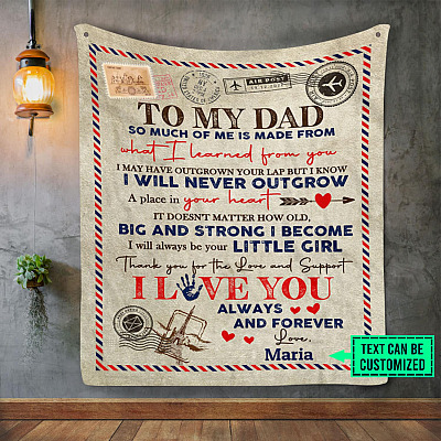 Personalized Airmail Letter From Daughter To My Dad So Much Of Me Is Made What I Learned From You Fleece Blanket
