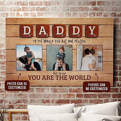 Alternative view of Custom Photo to the World You Are One Person but to Us You Are the World Father's Day Framed Canvas