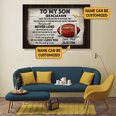 Alternative view of Personalized Football From Dad To My Son I Want You To Believe Deep In Your Heart Canvas Prints - Unframed Poster