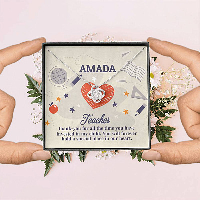 Personalized Thank You for All the Time You Invested in My Child Love Knot Necklace