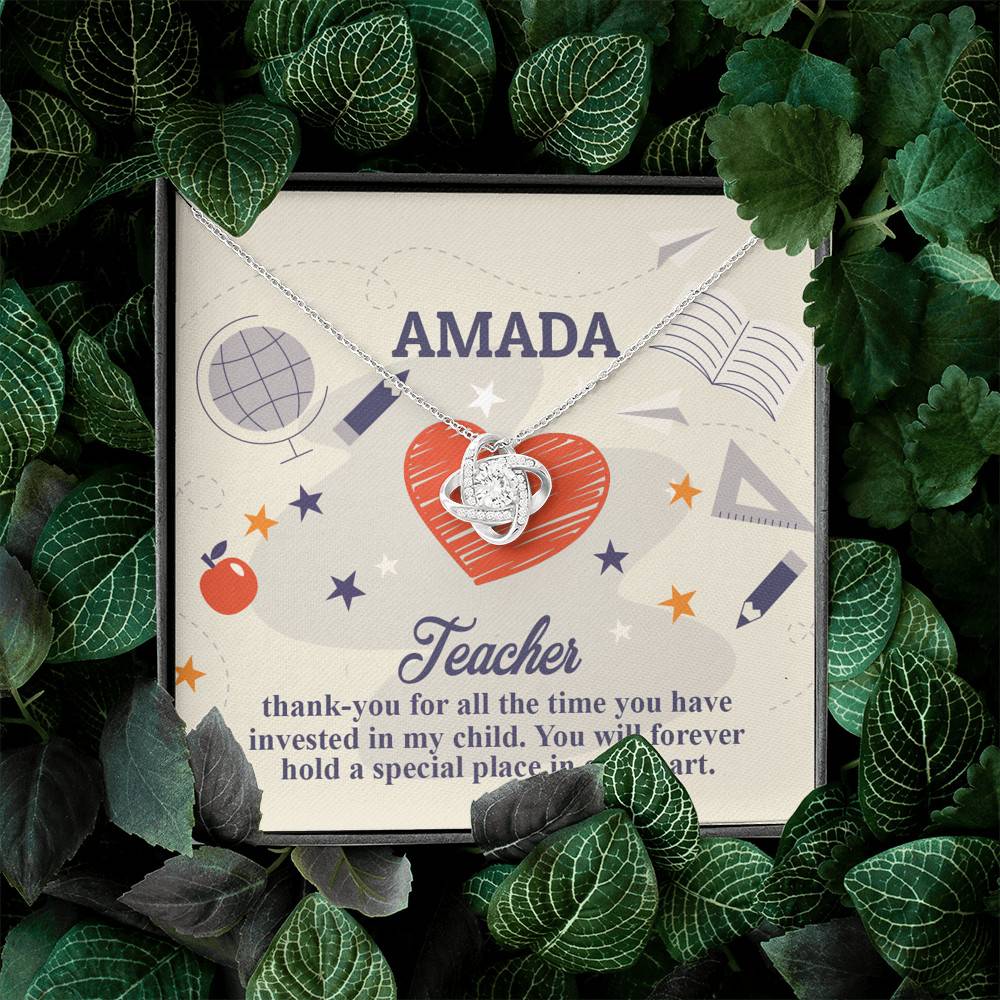 Personalized Thank You for All the Time You Invested in My Child Love Knot Necklace Personalized Thank You for All the Time You Invested in My Child Love Knot Necklace