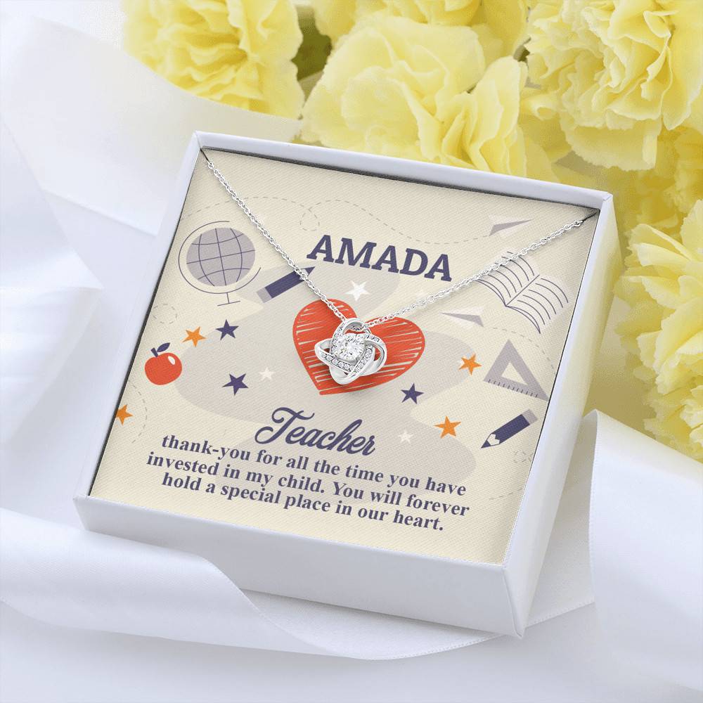 Personalized Thank You for All the Time You Invested in My Child Love Knot Necklace Personalized Thank You for All the Time You Invested in My Child Love Knot Necklace