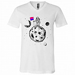 Astronaut Moon White Tshirt, White, V-Neck T-Shirt