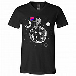 Astronaut Moon Black Tshirt, Black, V-Neck T-Shirt