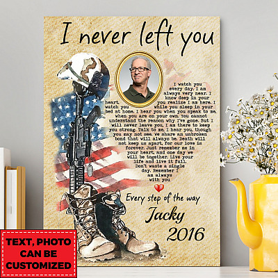 Alternative view of Custom Photo I Never Left You I Watch You Every Day Veteran Framed Canvas - Unframed Poster - Memorial Veteran Dad Gift