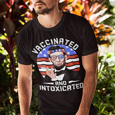 Alternative view of Vintage Lincoln Vaccinated and Intoxicated 4th July T-Shirt - Patriotic 4th of July Pro Vax Shirt