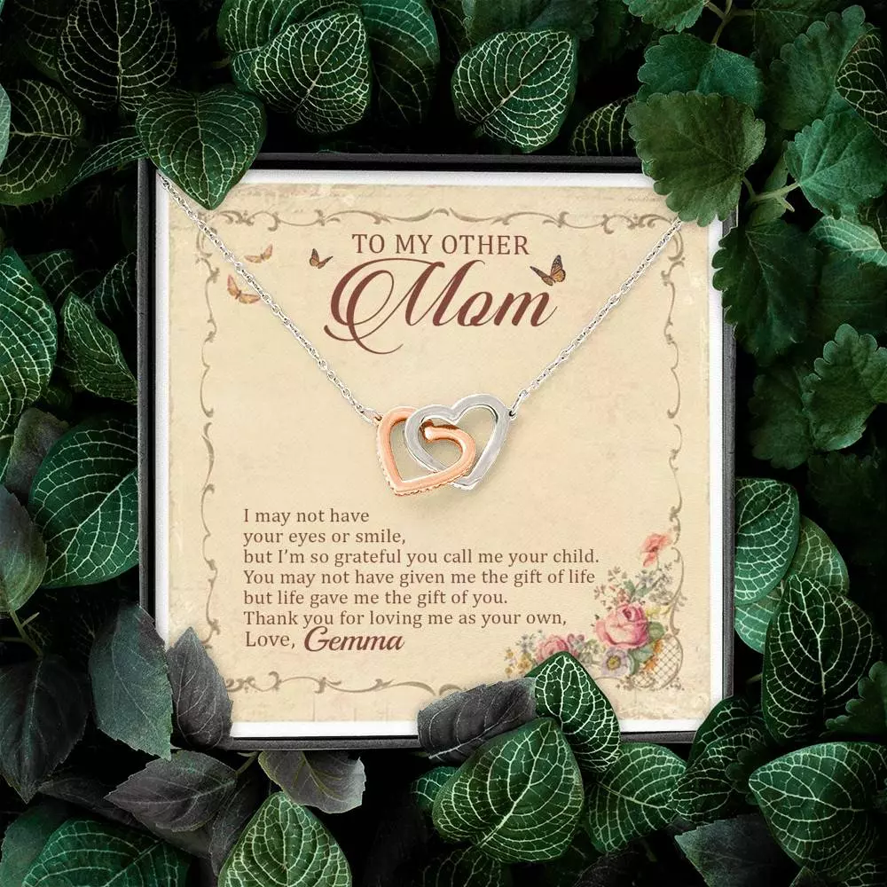 Personalized To My Other Mom I May Not Have Your Eyes Or Smile Interlocking Hearts Pendant Necklace