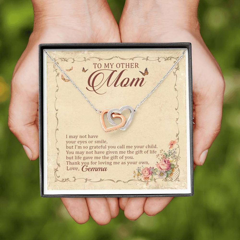 Personalized To My Other Mom I May Not Have Your Eyes Or Smile Interlocking Hearts Pendant Necklace