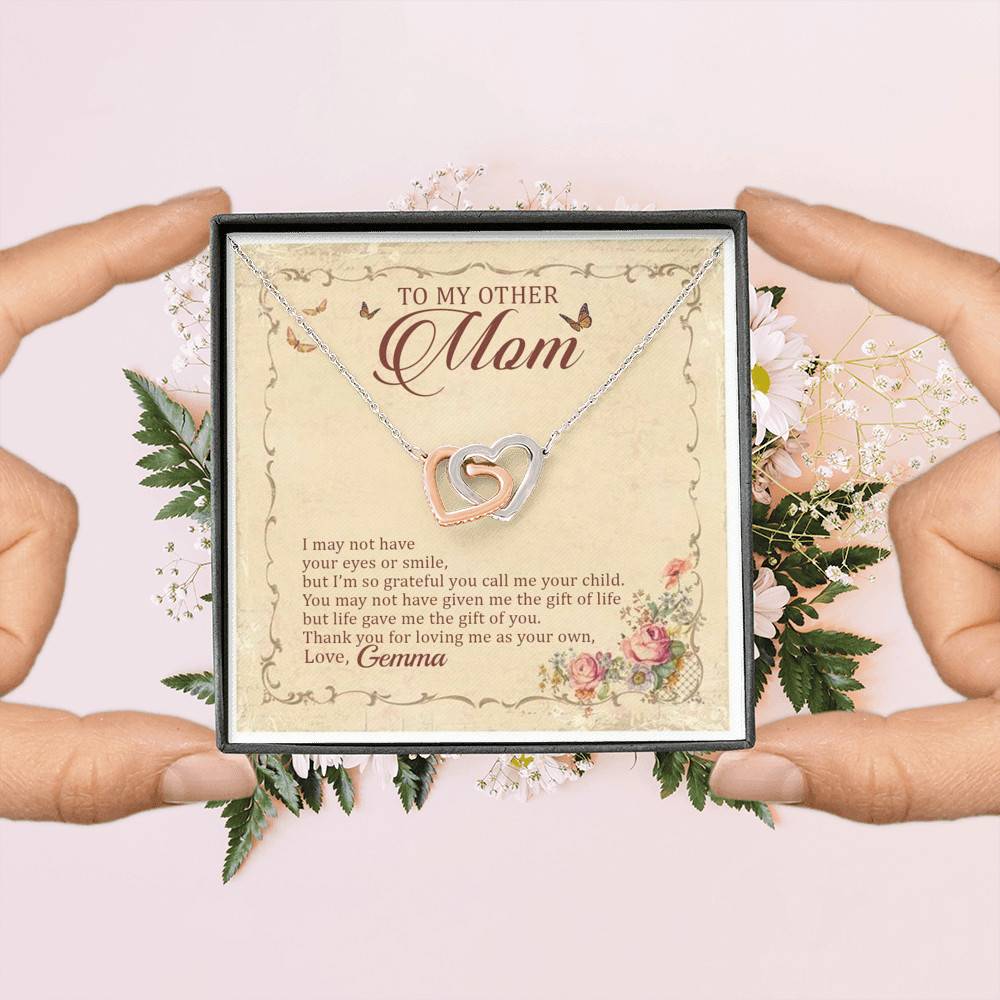 Personalized To My Other Mom I May Not Have Your Eyes Or Smile Interlocking Hearts Pendant Necklace