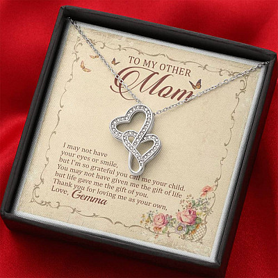 Personalized To My Other Mom I May Not Have Your Eyes Or Smile Double Hearts Pendant Necklace
