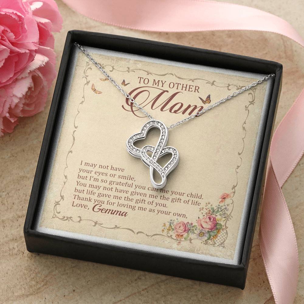 Personalized To My Other Mom I May Not Have Your Eyes Or Smile Double Hearts Pendant Necklace