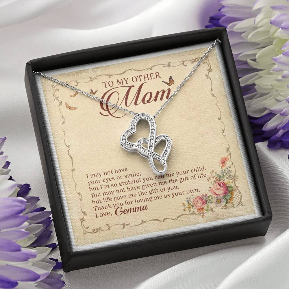 Personalized To My Other Mom I May Not Have Your Eyes Or Smile Double Hearts Pendant Necklace