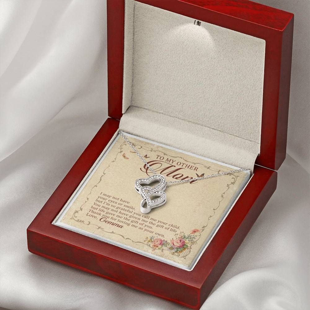 Personalized To My Other Mom I May Not Have Your Eyes Or Smile Double Hearts Pendant Necklace