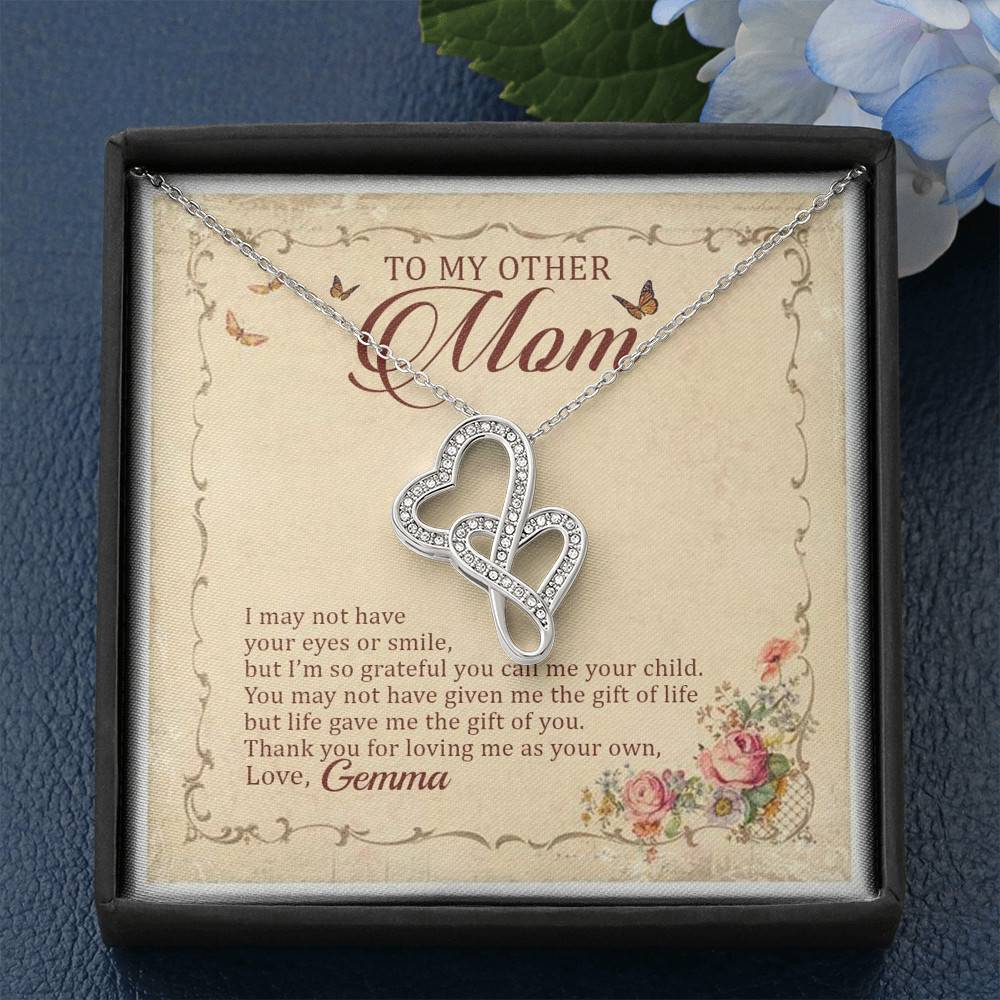 Personalized To My Other Mom I May Not Have Your Eyes Or Smile Double Hearts Pendant Necklace