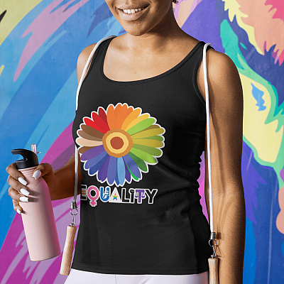 Alternative view of Gay Pride Flower Equality Cotton Tank Top Tee - Ladies Racerback Tank - Rainbow Equality Tank Top