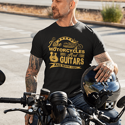 Alternative view of I Like Motorcycles And Guitars And Maybe 3 People T-Shirt - Motorcycle Lover Shirt