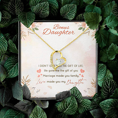Bonus Daughter I Didn't Give You The Gift Of Life Life Gave Me The Gift Of You Forever Love Heart Pendant Necklace