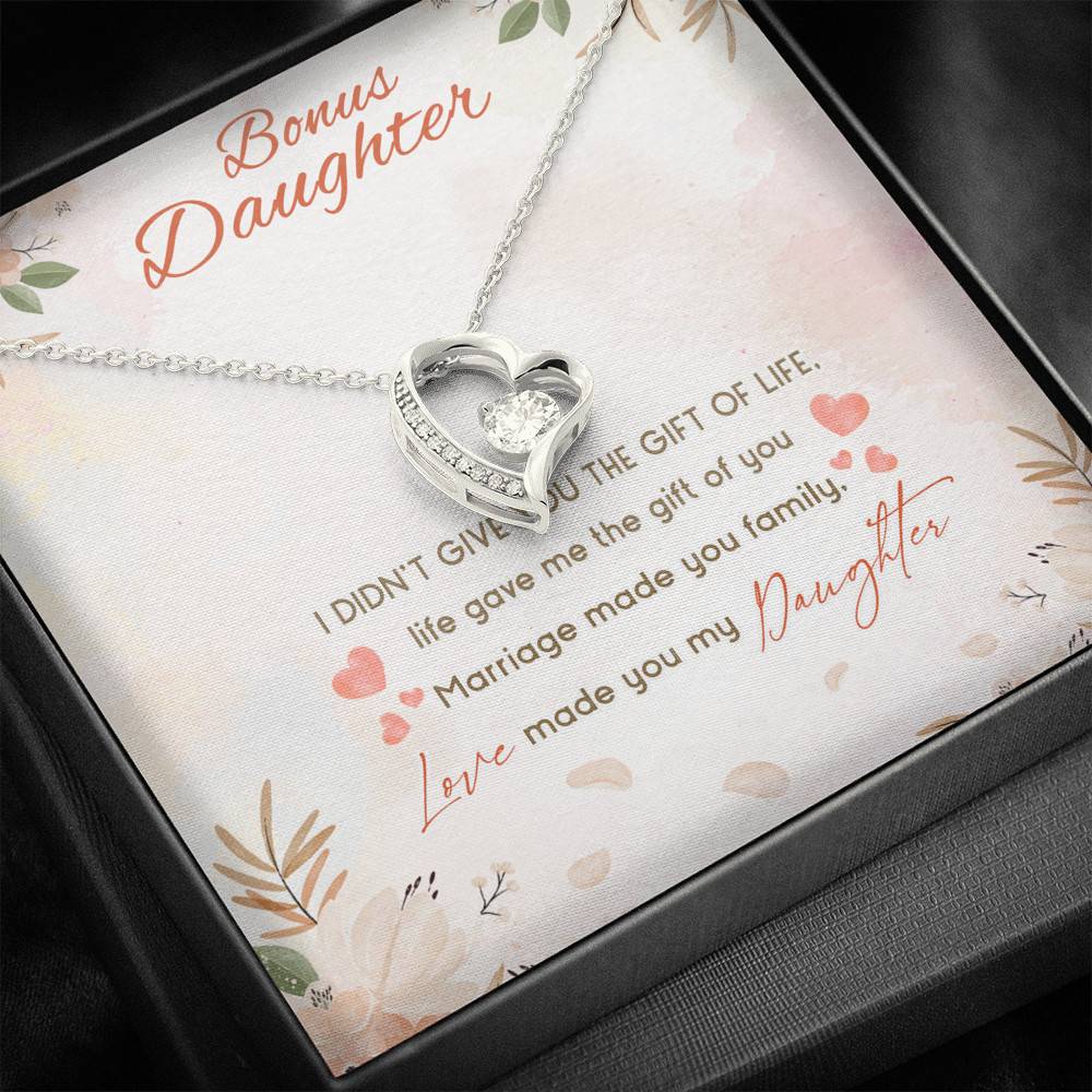 Bonus Daughter I Didn't Give You The Gift Of Life Life Gave Me The Gift Of You Forever Love Heart Pendant Necklace