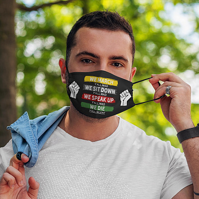 Alternative view of We March Y'All Mad We Sit Down Y'All Mad Dark Washable Reusable Custom - Printed Cloth Face Mask Cover