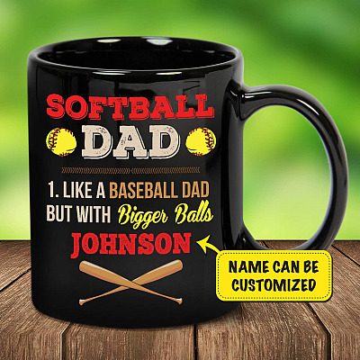 Alternative view of Personalized Softball Dad Like A Baseball Dad But With Bigger Balls Ceramic Coffee Mug - Travel Mug - Water Bottle
