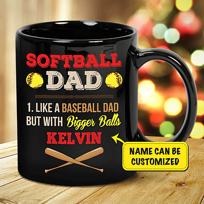 Personalized Softball Dad Like A Baseball Dad But With Bigger Balls Ceramic Coffee Mug - Travel Mug - Water Bottle