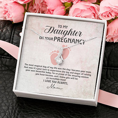 To My Daughter on Your Pregnancy the Most Magical Day I Love You Always Mom to Be Alluring Pendant Necklace