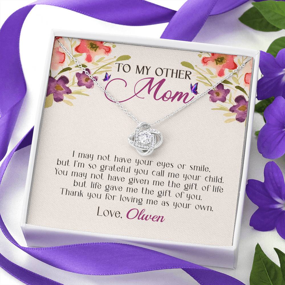 Personalized My Other Mom I May Not Have Your Eyes Or Smile Love Knot Pendant Necklace