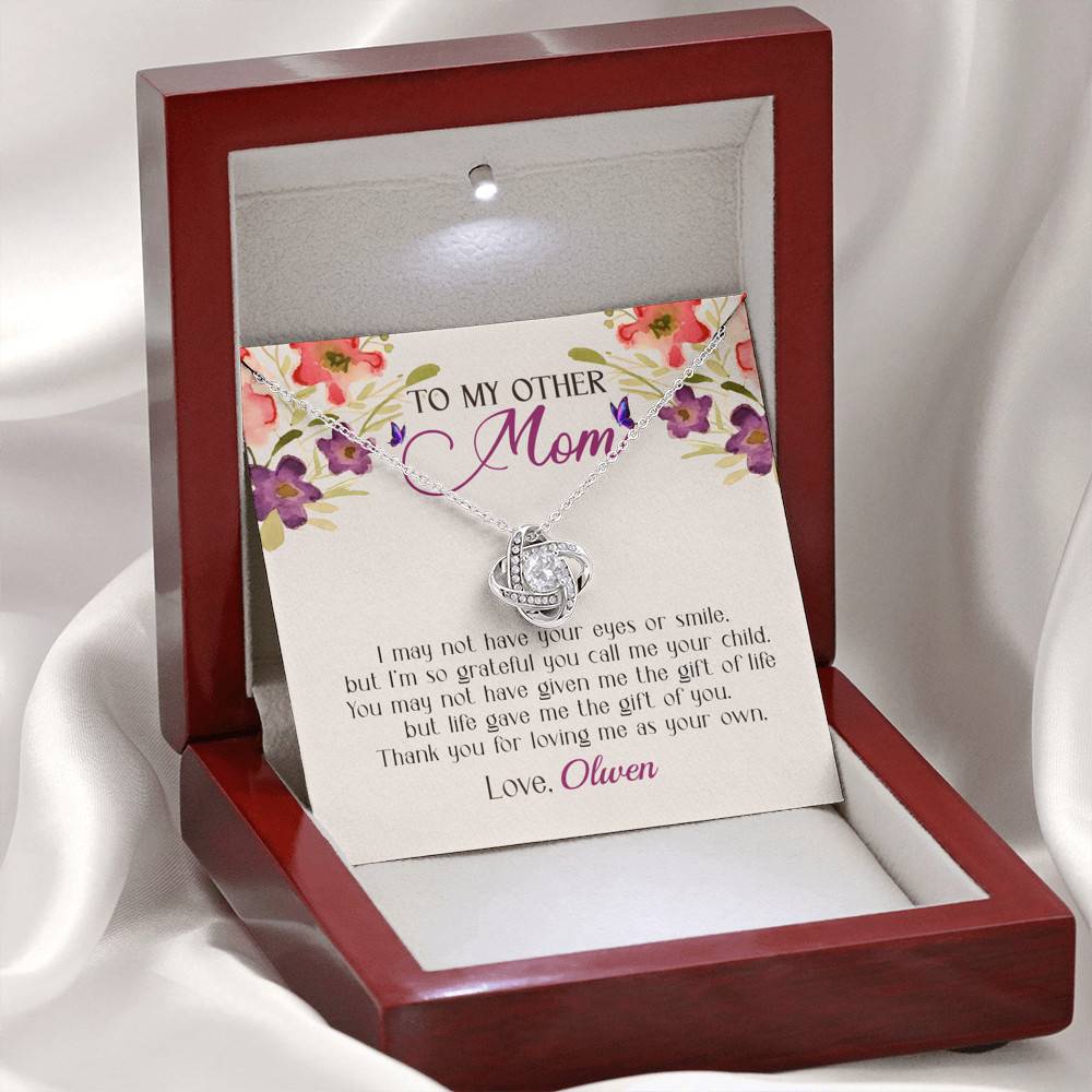 Personalized My Other Mom I May Not Have Your Eyes Or Smile Love Knot Pendant Necklace
