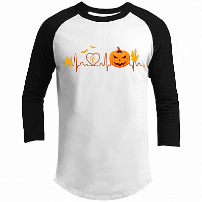 Halloween Pumpkin Raglan, White/Black, Premium Sporty Raglan Jersey