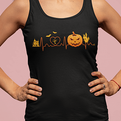 Alternative view of Halloween Pumpkin Heart Tank Top Tee - Ladies Racerback Tank - Funny Halloween Shirt