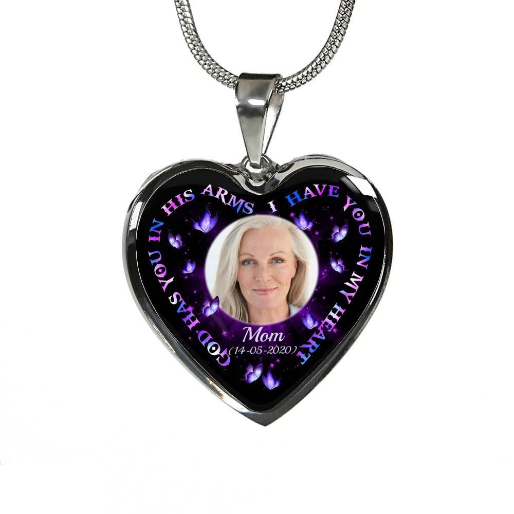 Personalized Photo God Has You In His Arms I Have You In My Heart Custom In Loving Memory Heart Pendant Necklace
