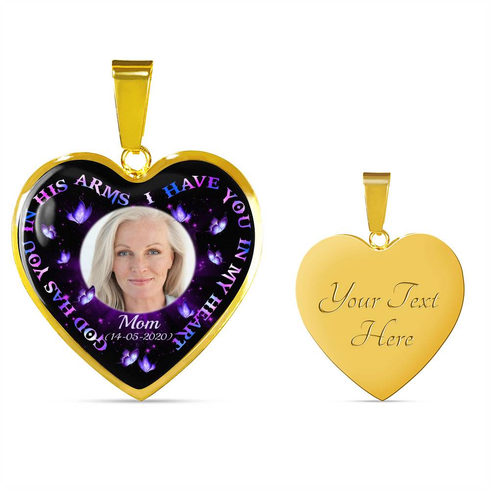 Personalized Photo God Has You In His Arms I Have You In My Heart Custom In Loving Memory Heart Pendant Necklace