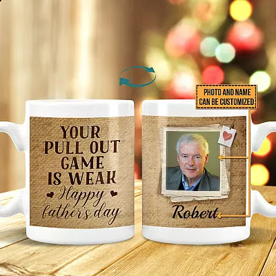 Personalized Photo Your Pull out Game Is Weak Happy Father's Day Two Sided Ceramic Coffee Mug - Beer Stein