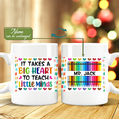 Personalized It Takes a Big Heart to Teach Little Minds Teacher Gift Two Sided Ceramic Coffee Mug