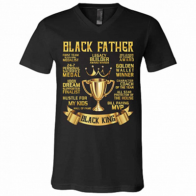 Black Fathers Day Gifts for Dad, Black, V-Neck T-Shirt