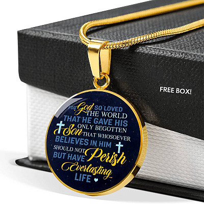 Christian For God So Loved the World That He Gave His Only Begotten Son Circle Pendant Necklace
