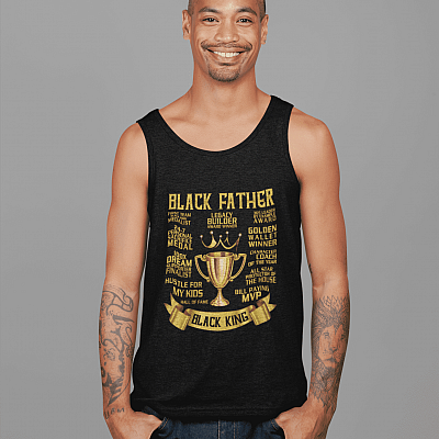 Alternative view of Black Fathers Day Gifts for Dad Black Father Black King African American Dad Cotton Tank Top Tee