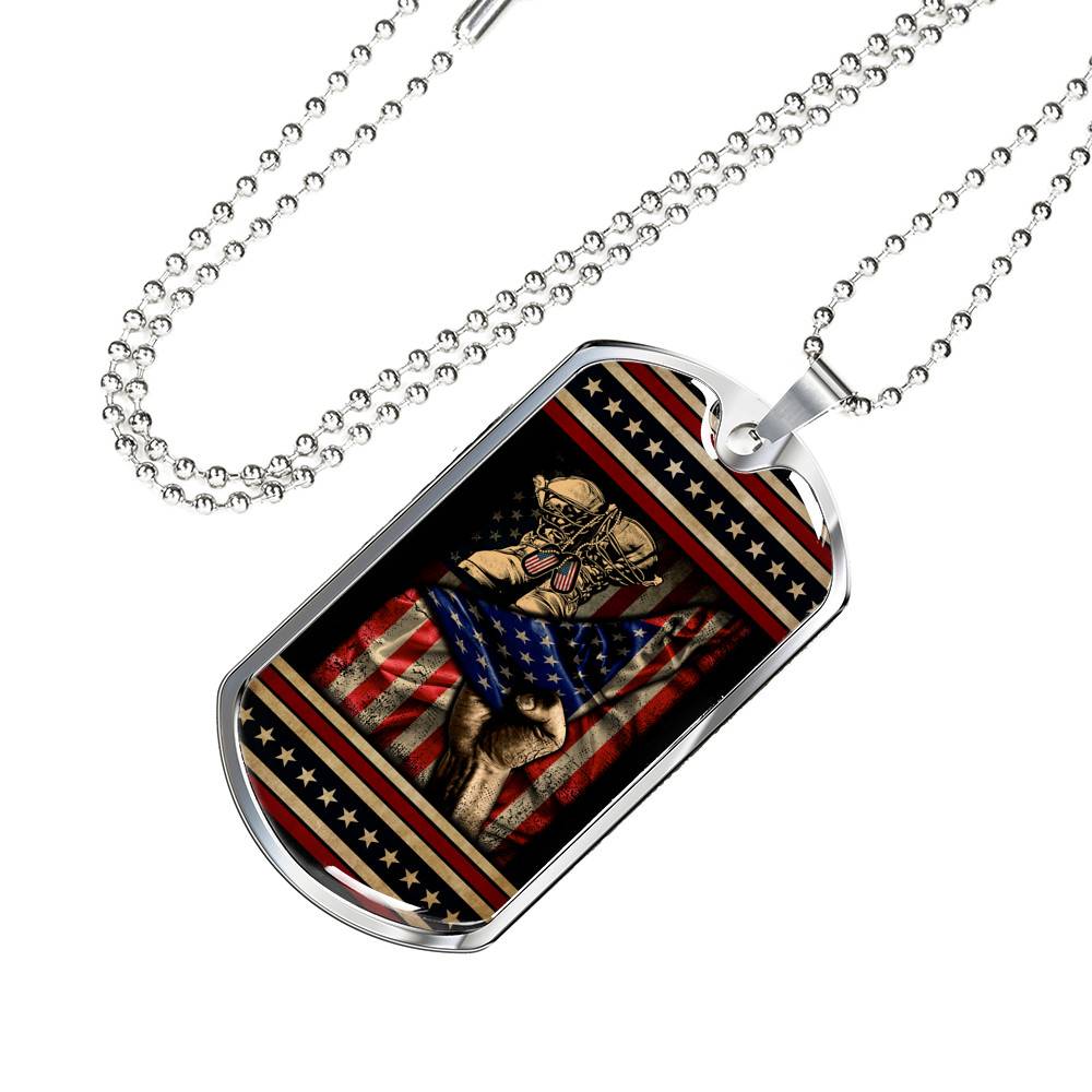 U.S Soldier Military Veteran Combat Boots With American Flag Dog Tag Pendant Necklace - Army Gifts