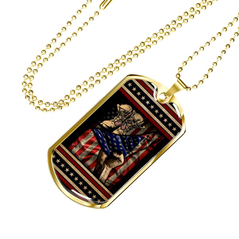 U.S Soldier Military Veteran Combat Boots With American Flag Dog Tag Pendant Necklace - Army Gifts