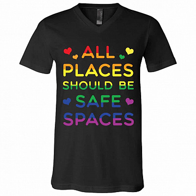 All Places Should Be Safe, Black, V-Neck T-Shirt