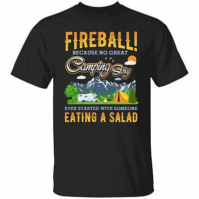 Funny Fireball Camping Story T-Shirt, Black, Unisex T-Shirt