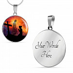 Women Kneeling Before Jesus Cross Christian Circle Necklace - Bangle