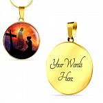 Women Kneeling Before Jesus Cross Christian Circle Necklace - Bangle